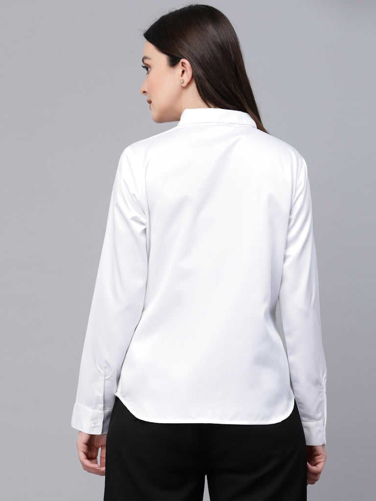 Style Quotients Women Solid White Satin Formal Shirt-Shirts-StyleQuotient