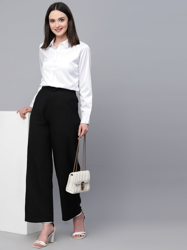 Style Quotients Women Solid White Satin Formal Shirt-Shirts-StyleQuotient