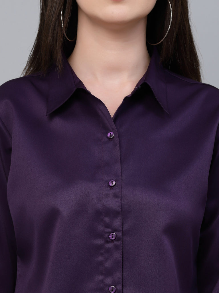 Style Quotients Women Solid Wine Satin Formal Shirt-Shirts-StyleQuotient