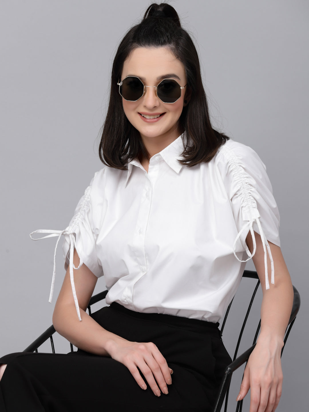 Style Quotient Women White Solid Regular Formal Shirt-Shirts-StyleQuotient