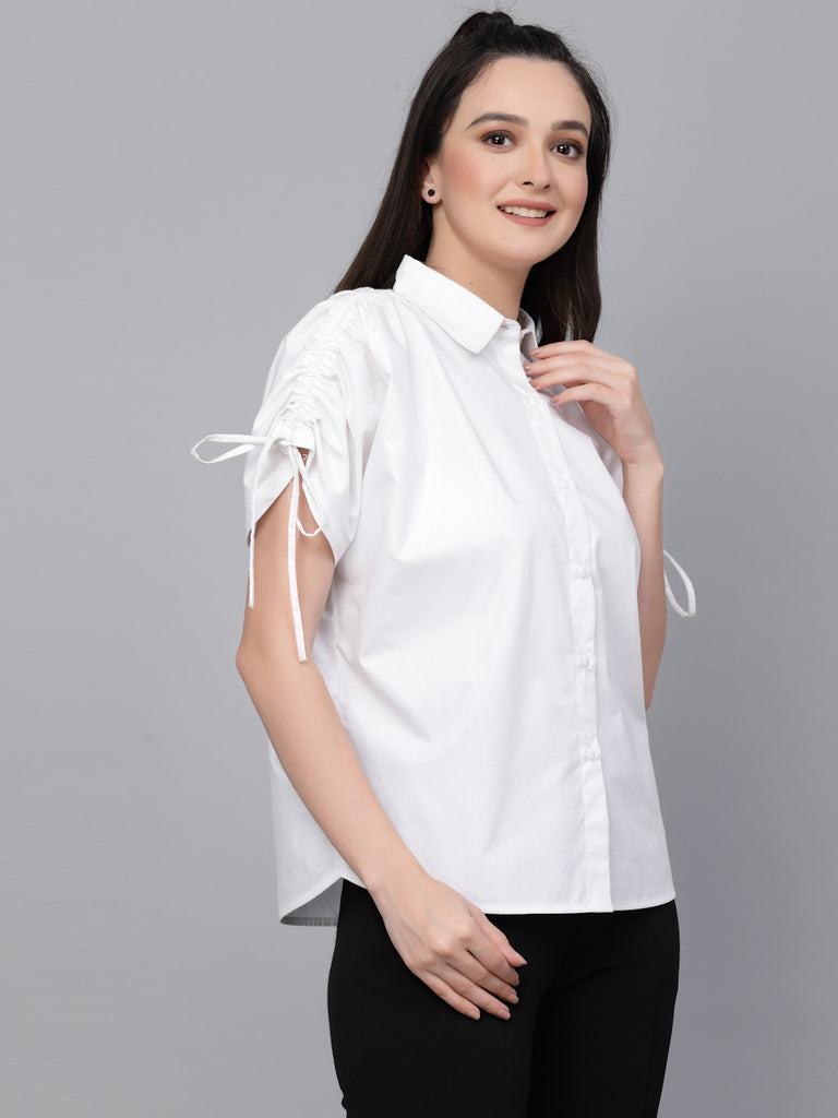 Style Quotient Women White Solid Regular Formal Shirt-Shirts-StyleQuotient