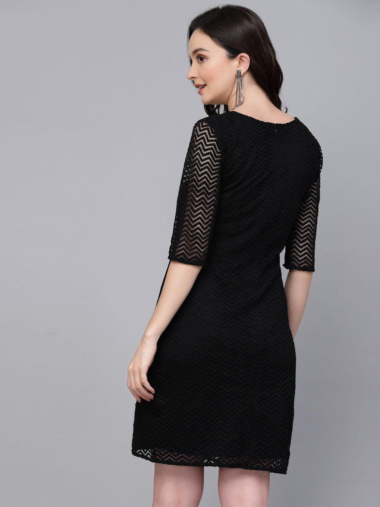 Style Quotient Women Black Self Design Lace Smart Casual Dress-Dressers-StyleQuotient