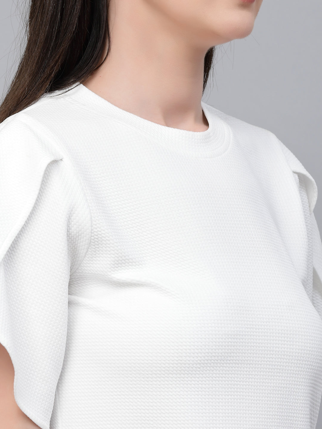 Style Quotient Women White Poly Knit Smart Casual Top-Tops-StyleQuotient