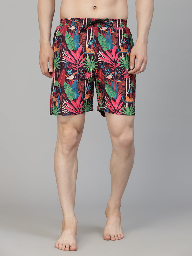 Style Quotient Men Multi Color Tropical Printed Polyester Swim Short-Men's swimwear-StyleQuotient