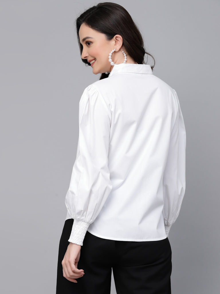 Style Quotient Women White Solid Regular Formal Shirt-Shirts-StyleQuotient