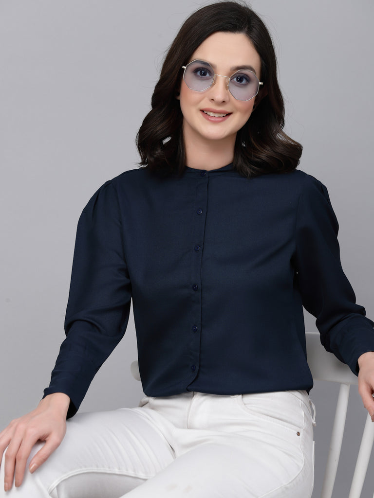 Style Quotient Women Solid Navy Regular Formal Shirt-Shirts-StyleQuotient