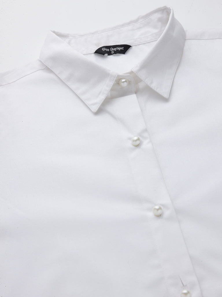 Style Quotient Women White Solid Regular Formal Shirt-Shirts-StyleQuotient