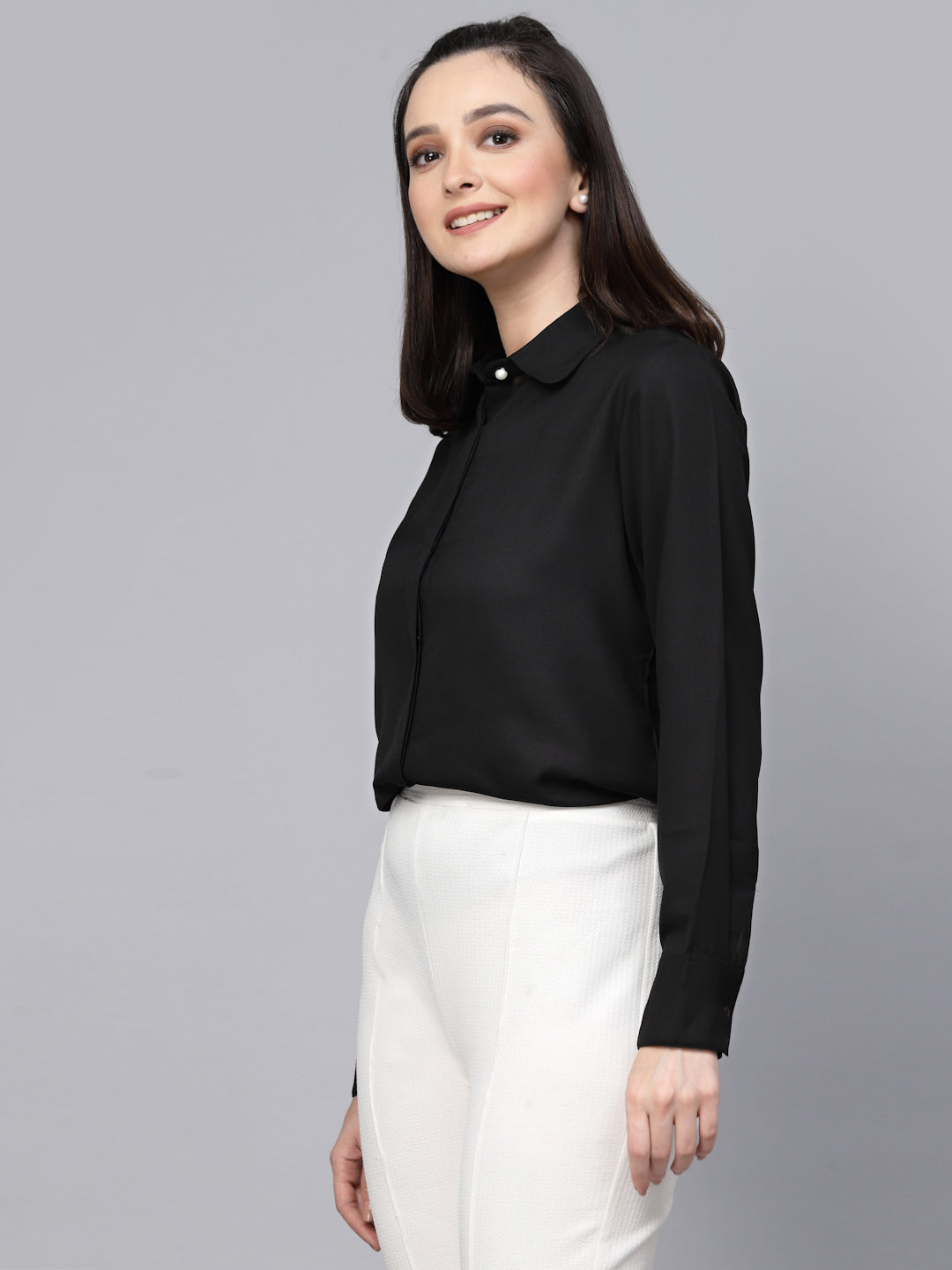 Style Quotient Women Solid Black Regular Formal Shirt-Shirts-StyleQuotient