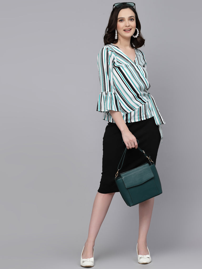 Style Quotient Women Green And White Polka Polyester Smart Casual Top-Tops-StyleQuotient