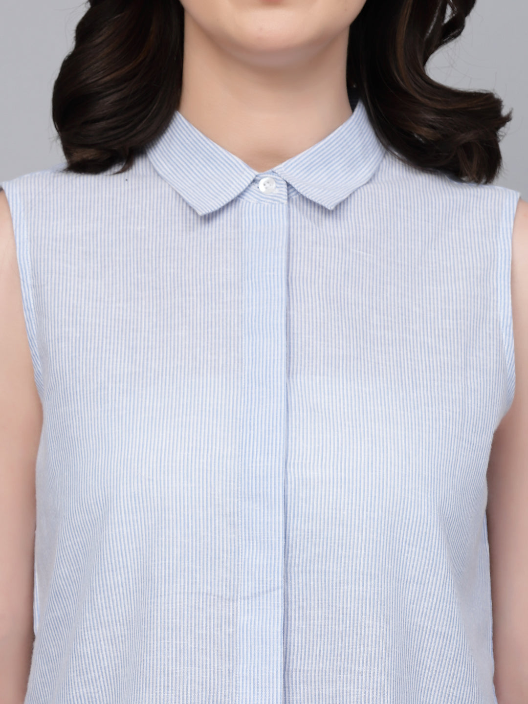 Style Quotient Women white And Blue Stripe Printed Semi Formal Shirt-Shirts-StyleQuotient