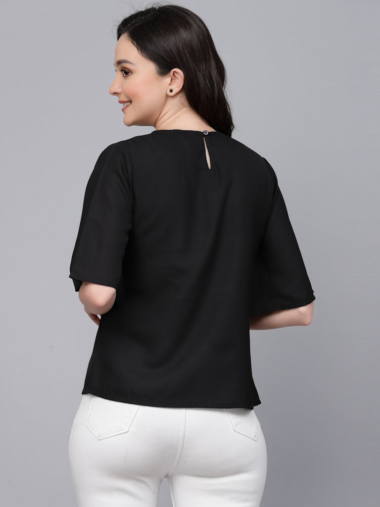 Style Quotient Women Black Polyester Regular Smart Casual Top-Tops-StyleQuotient