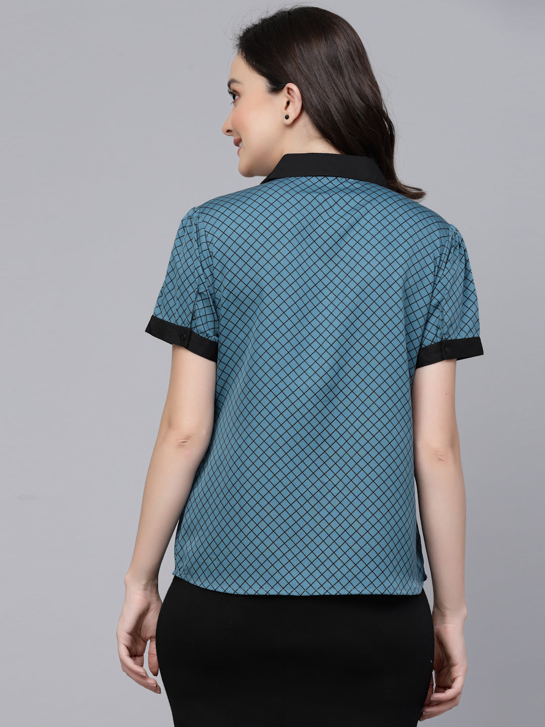 Style Quotient Women Teal And Black Printed Smart Casual Shirt-Shirts-StyleQuotient