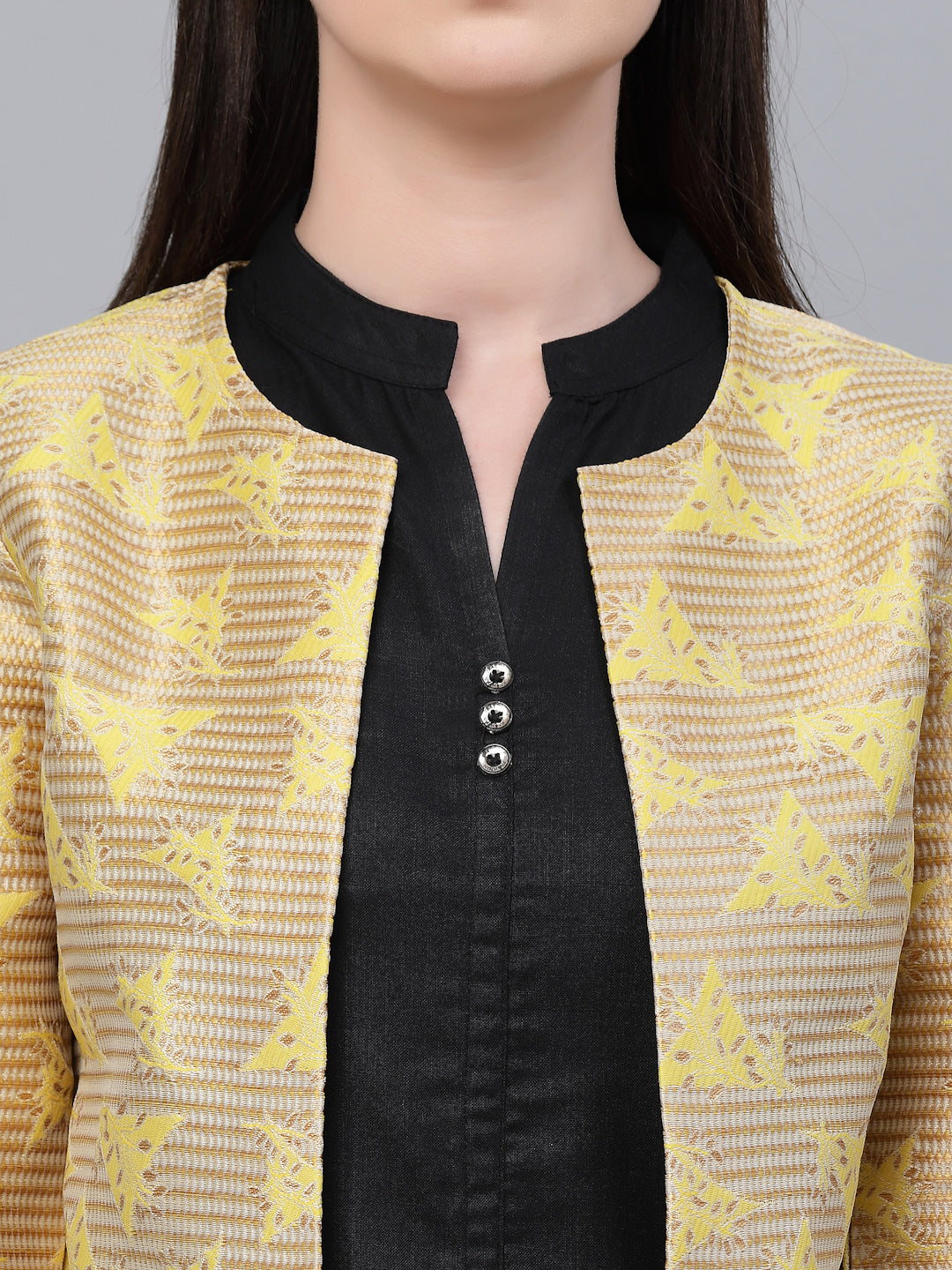 Style Quotients Women Yellow Jacquard Ethnic Crop Shrug-Shrug-StyleQuotient