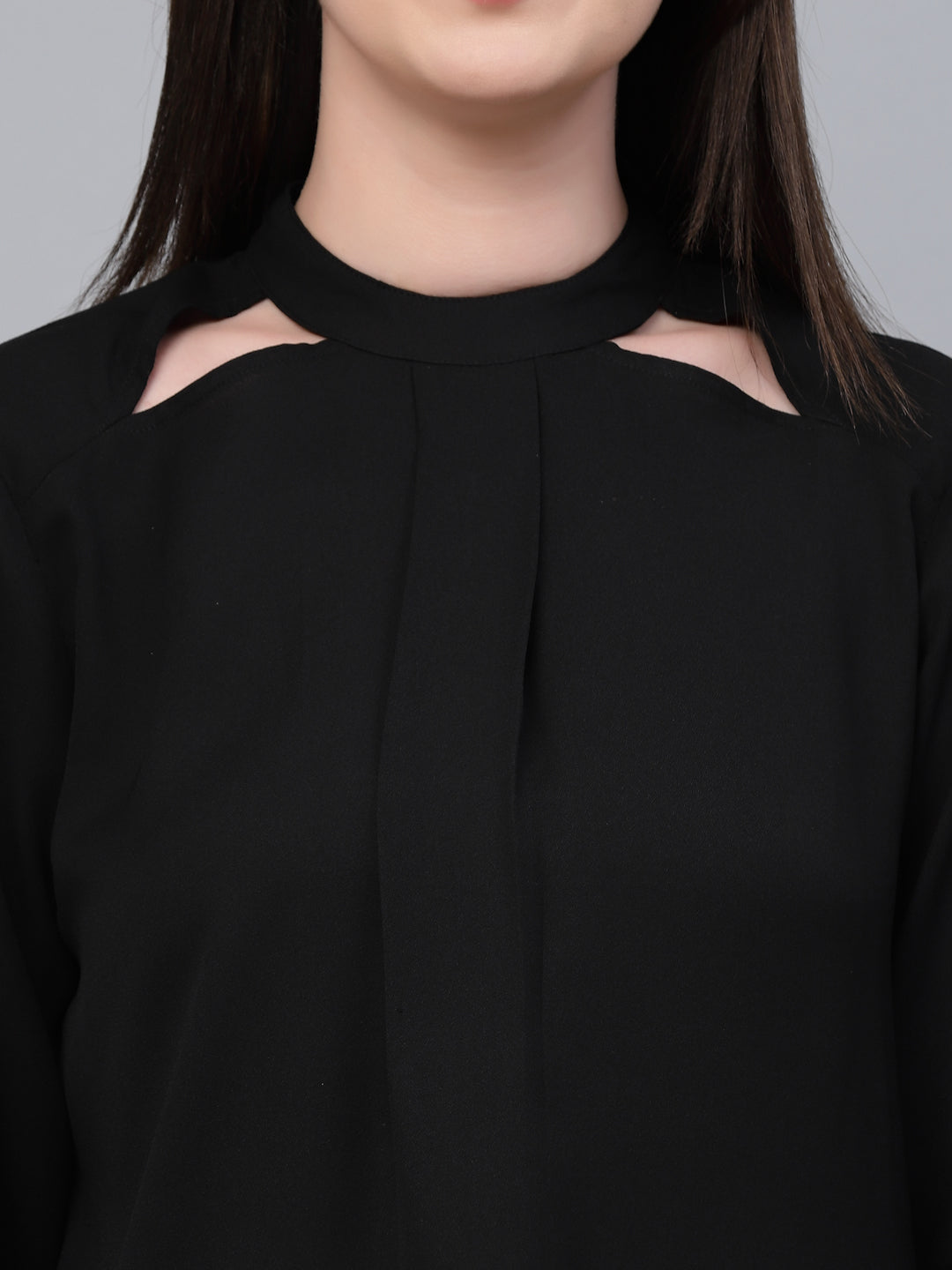 Style Quotients Women Solid Black Polyester Cutout Formal Top-Tops-StyleQuotient