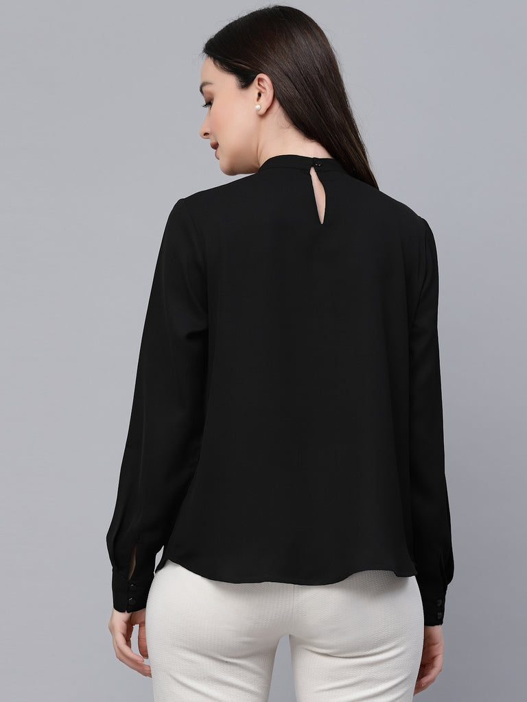 Style Quotients Women Solid Black Polyester Cutout Formal Top-Tops-StyleQuotient