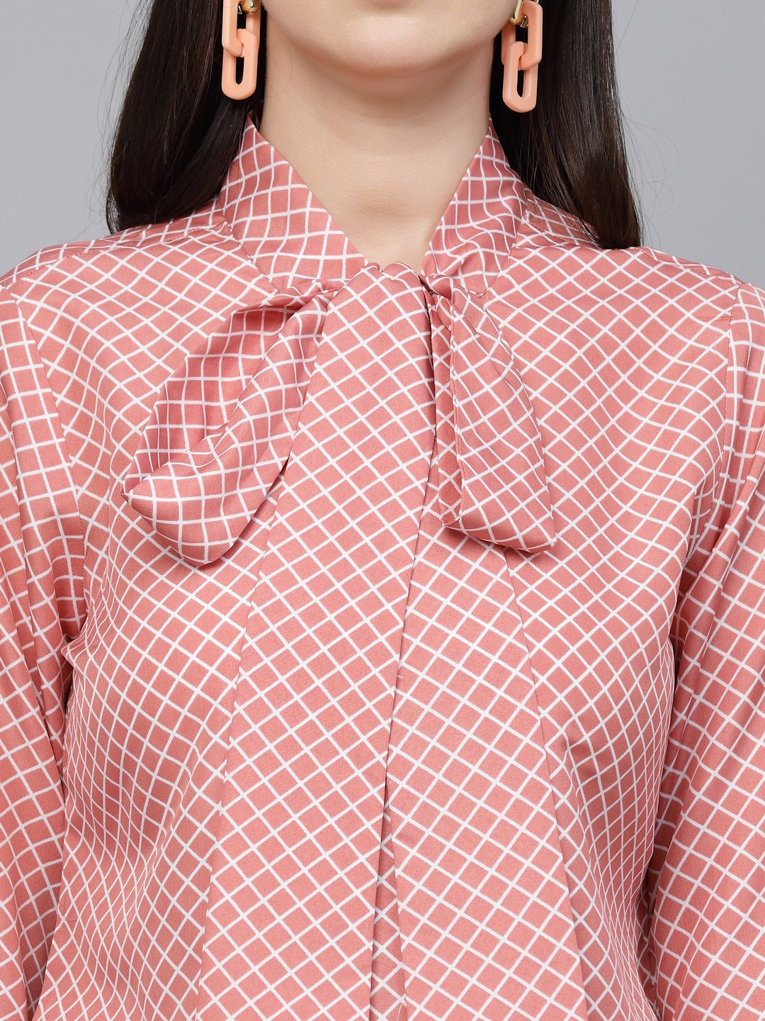 Style Quotient Women Peach And White Geometric Printed Regular Semi Formal Top-Tops-StyleQuotient