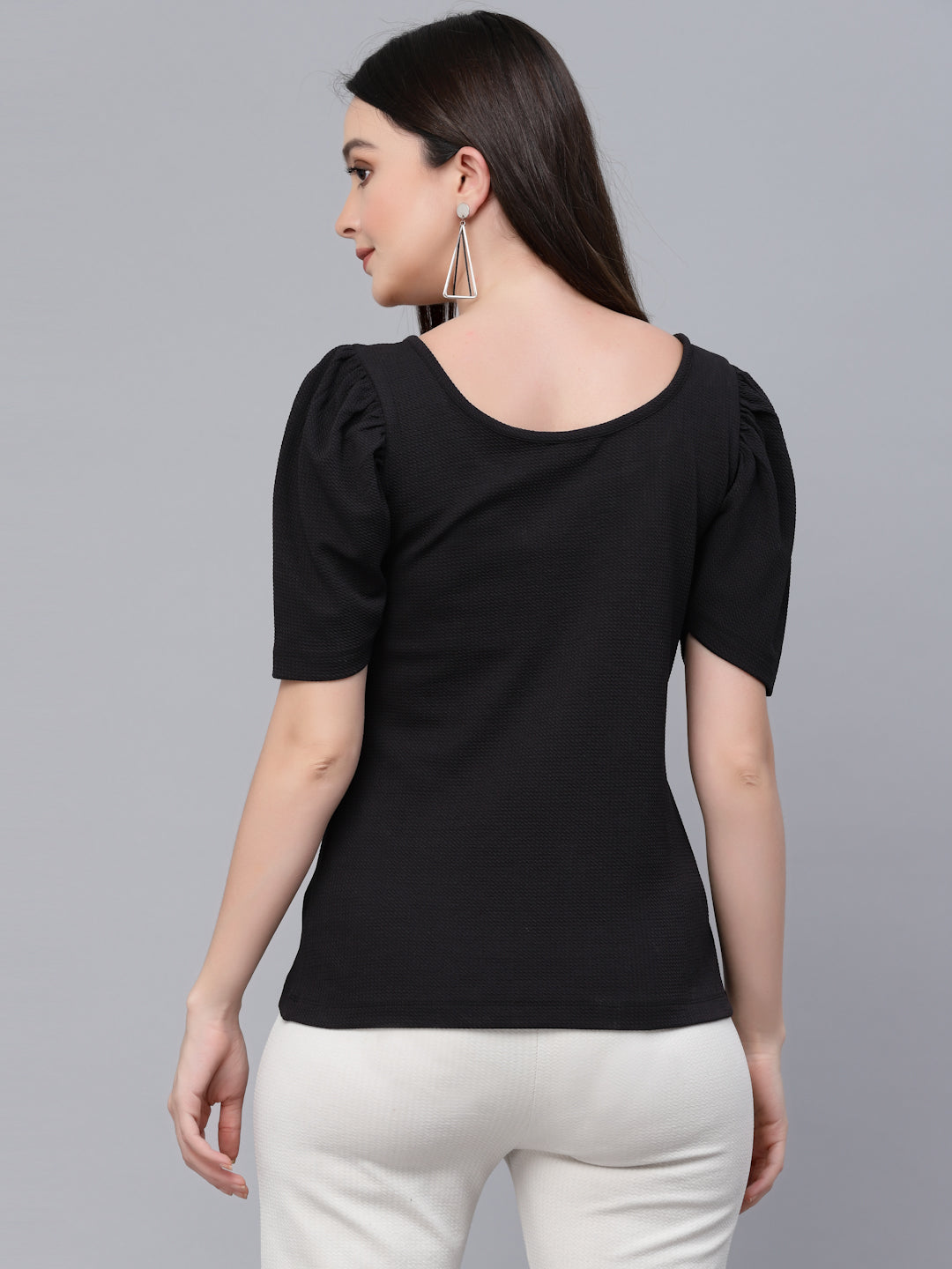 Style Quotient Women Black Poly Knit Smart Casual Top-Tops-StyleQuotient