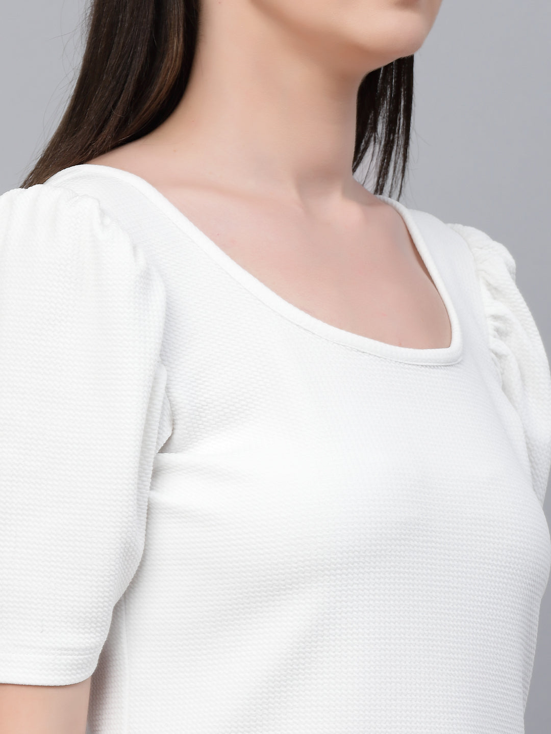 Style Quotient Women White Poly Knit Smart Casual Top-Tops-StyleQuotient