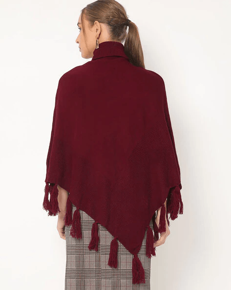 Women Maroon Solid Poncho-Sweaters-StyleQuotient